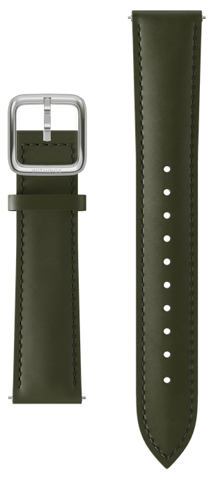 Curved Leather Wristband 18mm Kaki Green & Silver