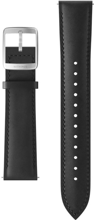 Curved Leather Wristband 20mm Black & Silver