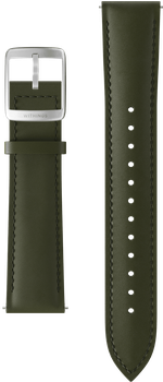 Curved Leather Wristband 20mm Kaki Green & Silver